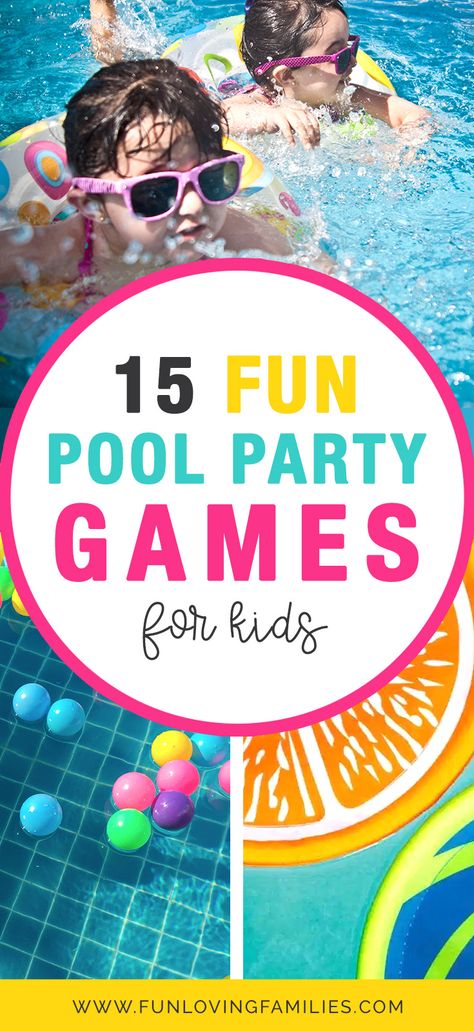 Want to give the kids a pool party they’ll never forget this summer? Today we’re sharing 15 totally fun pool games for kids that all ages will love. #pool #poolgames #poolparty #kidsactivities #activities #parenting #games #funforkids Fun Pool Party Games, Pool Party Games For Kids, Pool Games For Kids, Pool Party Activities, Fun Pool Games, Lake Games, Swimming Pool Games, Pool Party Games, Party Games For Kids