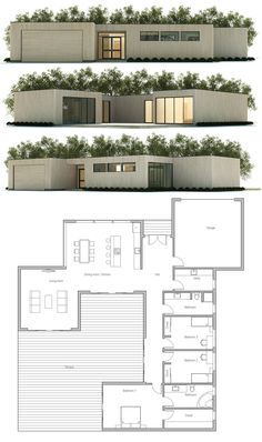 Small Modern House Plans, Modern House Floor Plans, Pelan Rumah, Casa Country, Sims House Plans, House Layout Plans, Container House Plans, Minimalist House Design, Contemporary House Plans