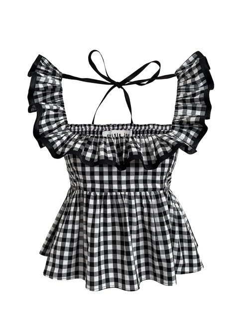 SHOP — CHALSIE JOAN Black And White Gingham, Birmingham Uk, White Cotton Dress, Costume Intero, Red Blouses, Looks Vintage, Black Trim, Fashion Sewing, Cute Tops