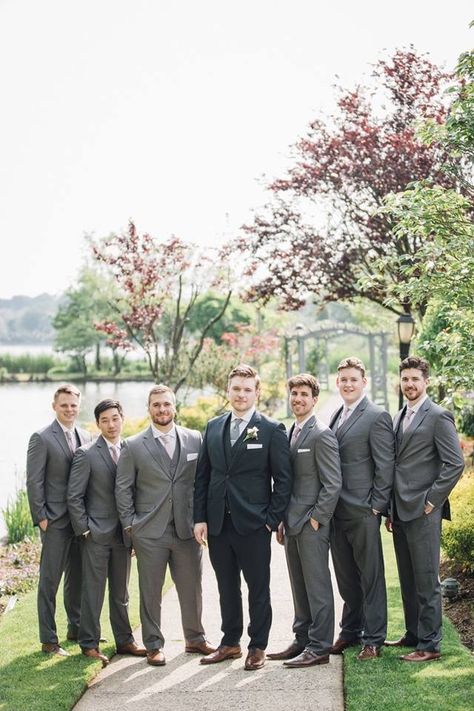 Gray groomsmen suits from mens warehouse, navy groom suit from mens warehouse Groomsmen Dark Grey Suit, Charcoal Groom Suit, Dark Grey Groomsmen, Navy Groom Suit, Black Groomsmen Suits, Gray Groomsmen, Groom Suit Navy, Groom Suit Black, Gray Groomsmen Suits