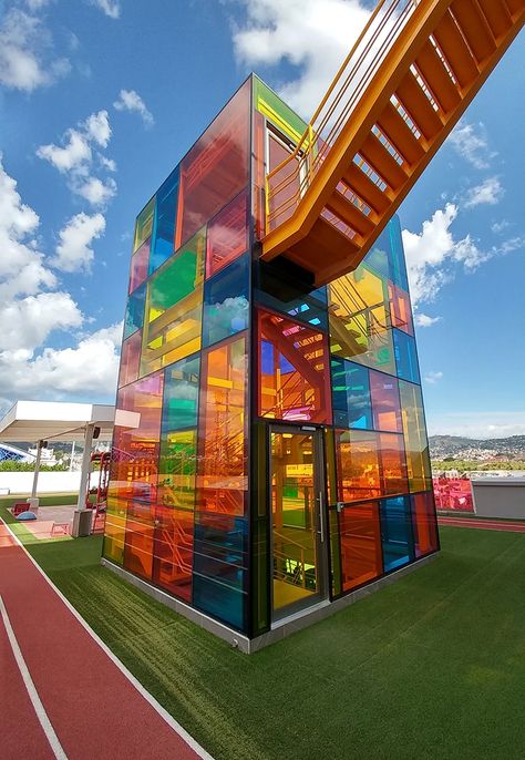 the world through vanceva's rainbow-tinted architectural glass Colors Of The World, New Taipei City, Glass Building, Tegucigalpa, Laminated Glass, Curtain Wall, Colourful Buildings, Glass Facades, Rainbow Glass