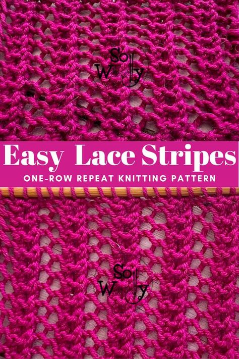 Easy Lace Stitch Knitting, Reversable Knitting Patterns Free, Easy Lacy Knit Stitches, Easy Knit Lace Shawl Pattern Free, Easy Knit Lace Pattern, Reversible Lace Knitting Stitches, Free Lace Knitting Patterns, Knitting Lace Stitches, Two Row Repeat Knitting Patterns