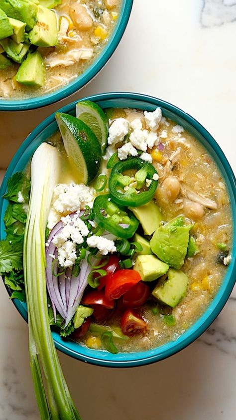 Chili White Chicken, Chicken Chili White, White Chicken Chili Recipe Crockpot, Chili White, Poblano Chicken, Poblano Soup, White Chicken Chili Slow Cooker, Roasted Poblano Peppers, Roasted Poblano