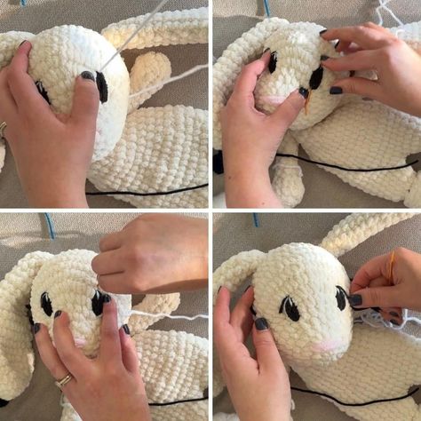 Crochet Cute Animals, Snuggler Pattern, Embroidery Eyes, Diy Finger Knitting, Eyes Video, Crochet Stuffies, Crocheted Cow Pattern, Knitted Stuffed Animals, Fleece Quilt