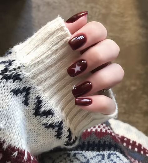 Wine Nails, Grunge Nails, Pretty Gel Nails, Soft Nails, Red Nail, Star Nails, Girls Nails, Dream Nails, Funky Nails