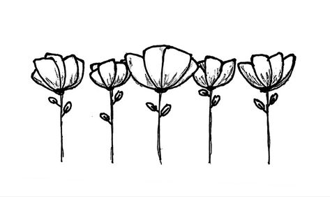 Poppies Drawing, Poppy Sketch, Sharpie Doodles, Doodle Flowers, Fan Brush, Sharpie Art, Outline Drawings, Flower Doodles, Sketches Easy