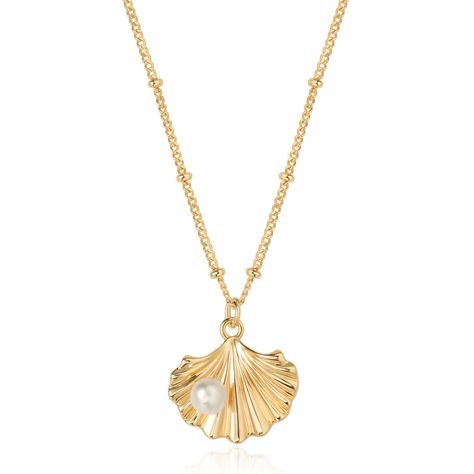 PRICES MAY VARY. Gold Shell Necklace: Uniquely designed gold 3D shell with intricate details; adorned with a 5 mm pearl Pendant Measurements: Necklace length: 19.5 inches + 2-inch extension chain; pendant size: 17.4 mm wide, 16.8 mm high Premium Materials: Made with 14K gold plated over brass; nickel and lead-free; hypoallergenic for sensitive skin Gift-Ready Packaging: Comes in a cute gift box; perfect for family members, friends, and significant others on special occasions LADYGD Jewelry: By W Gold Shell-shaped Clavicle Chain Jewelry, Gold Clavicle Chain Jewelry Shell-shaped, Seashell Charm Necklace, Hoco Jewelry, Gold Shell Necklace, Collage Jewelry, Beachy Necklace, Jewelry Stack, Necklace Aesthetic