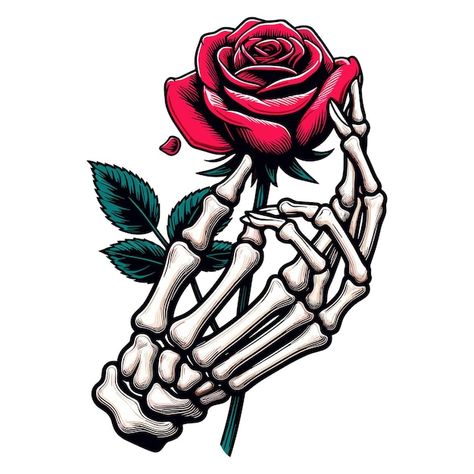 Skeleton Hand With Rose, Skeleton Hand Holding Rose, Hand With Rose, Hand Holding Rose, Skeleton Hand Holding, Coffee Cup Clipart, Flower Vector Illustration, Hands Holding Flowers, Skull Reference