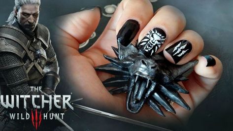 Witcher 3 Nails! Omfg Witcher Nails, 22 Nails, Short Gel Nails, Popular Nail Designs, Nail Pictures, Witcher 3, Get Nails, Mani Pedi, The Witcher