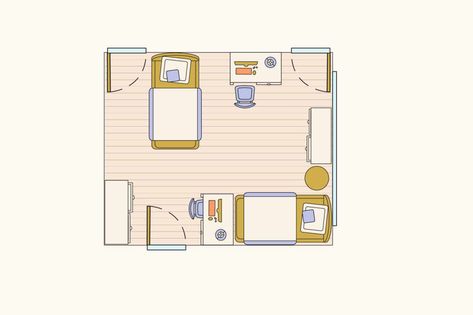 How to Layout 4 Tricky Bedroom Floorplans with Two Twin Beds — Layout Lessons Room Layout For Two Beds, Bedroom Layout 2 Beds, 2 Twin Beds In One Room Ideas, Twin Beds Guest Room, Small Room Layouts, Small Bedroom Layout, Bedroom Arrangement, Luxury Bathroom Master Baths, Shared Girls Bedroom