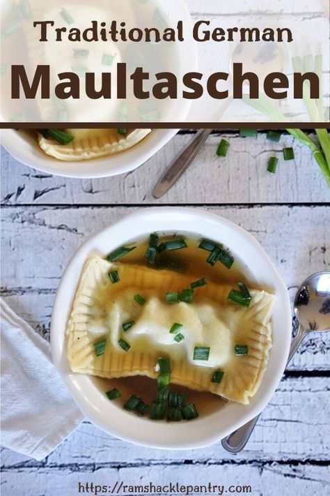 I love traditional German food and this Maultaschen recipe is one to try out. These little German Ravioli are packed with flavor and are a classic dinner from the Swabian region of Germany. #ramshacklepantry #german #soup #traditional Maultaschen Recipe, German Pasta, Traditional German Food, German Food Authentic, Germany Food, German Kitchen, Foreign Food, Christmas Food Dinner, European Food