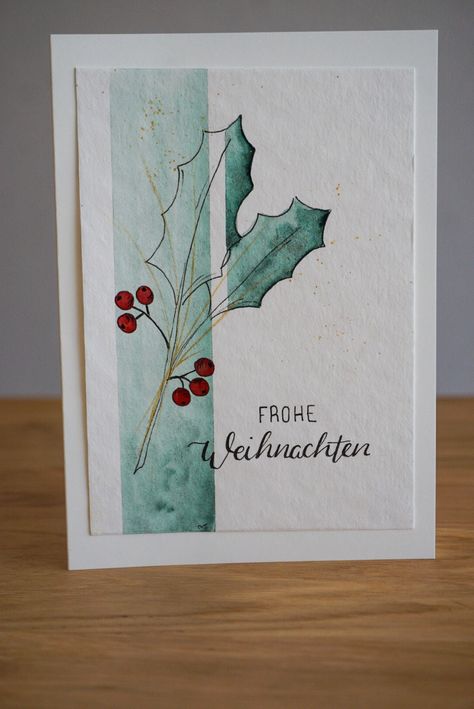 Handgefertigte Klappkarte B6 zu Weihnachten Weihnachtsmotiv: Mistelzweig Aquarell und Fineliner auf 300g/m² strukturiertem Papier. Alle meine Karten sind handgefertigte Unikate. Christmas Aquarell, Watercolor Christmas Cards Diy, Draw Christmas, Christmas Cards Drawing, Happy Christmas Card, Fineliner Art, Xmas Greeting Cards, Learn Watercolor Painting, Christmas Card Art