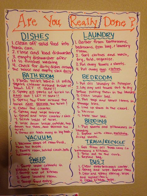 Step by step instructions for chores. Make sure everyone is working from YOUR definition of clean. Diy Chore Charts, Chore Charts For Kids, Chore Board, Age Appropriate Chores, Chore Charts, Chore List, Kids Schedule, Kids Cleaning, Chore Chart Kids