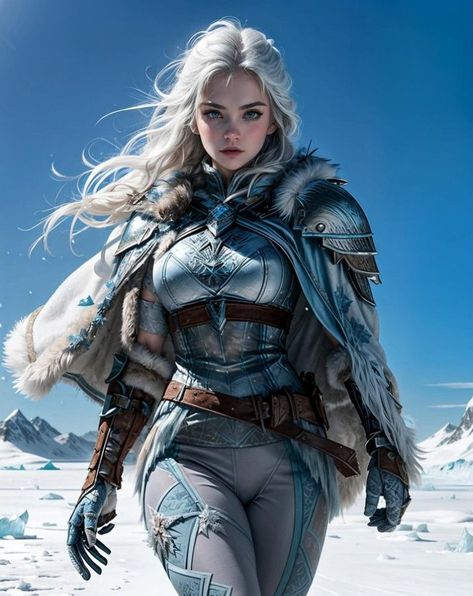 Winter Warrior Art, Ice Warrior, Ice Warriors, Snow Elf, Snow Princess, Female Knight, Dragon Rider, Parallel Universe, Warrior Girl