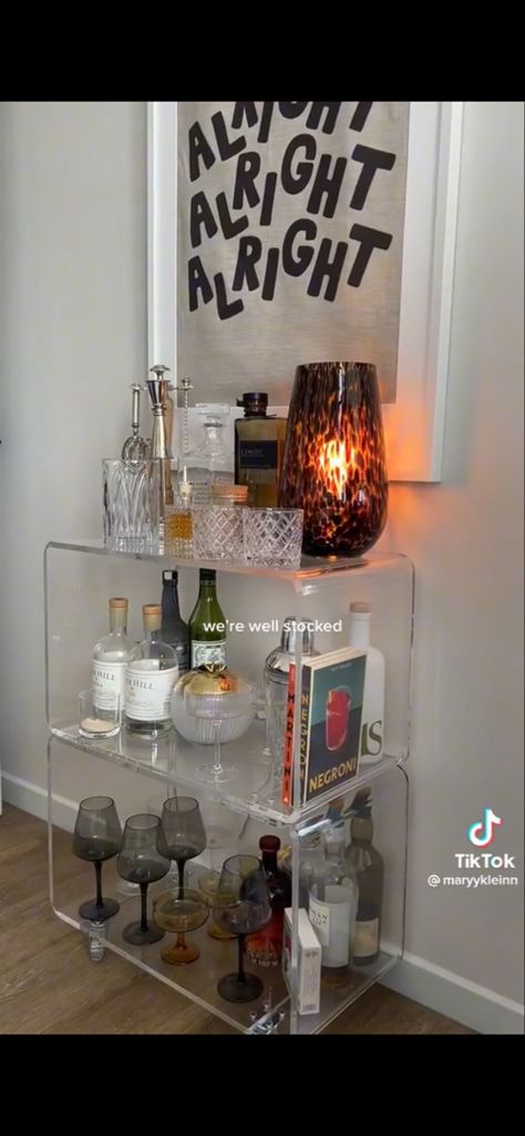 Classy Bar Cart Decor, Acrylic Bar Cart Styling, Bar Cart Inspo Modern, Trendy Bar Cart, How To Decorate A Bar Cart, King Size Headboard Ideas, Diy Trunk Or Treat Ideas, Wall Ideas Aesthetic, Diy Trunk Or Treat