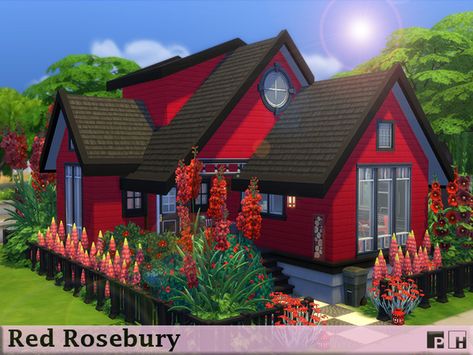 Pinkfizzzzz's Red Rosebury Sims Houses, Sims Ideas, Red Cottage, Sims 4 Update, Red House, Sims 4 Build, Mount Vernon, Sims 4 Houses, Sims House