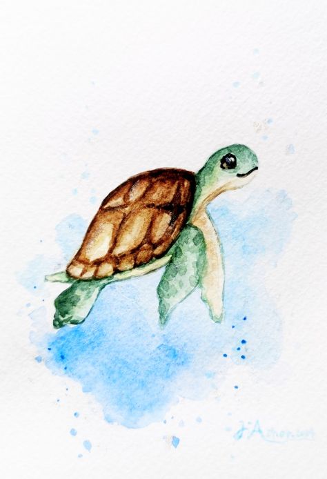 Watercolour Sea Turtle, Watercolor Outlines Printable, Watercolor And Fineliner Art, Animated Animals Drawings, Watercolour Turtle, Sea Turtle Illustration, Turtle Artwork, Watercolor Turtle, Watercolor Sea Turtle