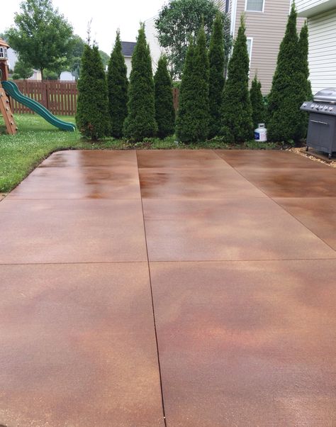 Sealed Concrete Patio, Stained Concrete Floors Patio, Patio Stained Concrete, Brown Concrete Patio, Stained Concrete Patio, Stained Concrete Basketball Court, Kemiko Concrete Stain, Acid Stained Concrete Patio, Direct Colors Concrete Stain