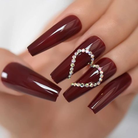 #fakenails #nails #nail #nailtip #nailsdesign #nailsideas #nail2022 #nailart #nailsacrylic
#nailset #nailcare #nailsfalls #winternails Nails With Rhinestone Heart, Brown Nails Design, Luxury Press On Nails, Long Press On Nails, Nail Art Tips, Ballerina Nails, Fake Nail, Nail Length, Nailed It