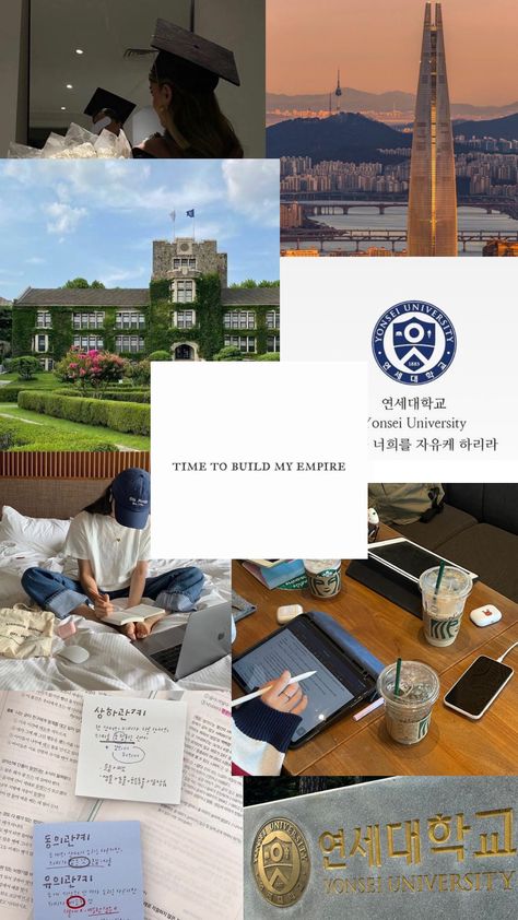 Yonsei university study motivation, 연세 대학교, Korea university, study aesthetics, vision board, mindset, mind map, inspiration South Korea Study Abroad, Foreign University Aesthetic, South Korea Vision Board, Korea Study Motivation, Dream University Vision Board, Gks Scholarship Aesthetic, Study In Korea Aesthetic, Universitas Yonsei, Yonsei University Aesthetic Wallpaper