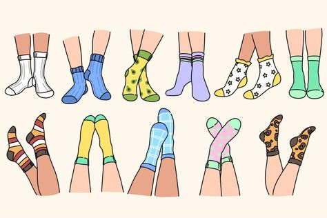 Socks Illustration, Socks Drawing, Retail Advertising, Socks Collection, Flat Vector Illustration, Design Grafico, Funny Socks, Flat Vector, Gift Pack