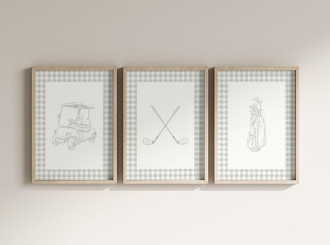 Instantly decorate your boy's room or gentle home office with this sage green golf decor, framed by a stylish neutral sage green gingham checkered border, perfect for adding a touch of elegance to any space. 📌 This is a 𝙄𝙣𝙨𝙩𝙖𝙣𝙩 𝘿𝙤𝙬𝙣𝙡𝙤𝙖𝙙 providing you the flexibility of printing it at your convenience in multiple sizes 📌 The print set is provided 𝗮𝘀 𝗵𝗶𝗴𝗵-𝗿𝗲𝘀𝗼𝗹𝘂𝘁𝗶𝗼𝗻 𝟯𝟬𝟬 𝗗𝗣𝗜 𝗳𝗶𝗹𝗲𝘀 𝗼𝗳 𝗲𝗮𝗰𝗵 𝗽𝗿𝗶𝗻𝘁 𝗶𝗻 𝟯𝘅𝟰, 𝟰𝘅𝟱, 𝟭𝟭𝘅𝟭𝟰 𝗮𝗻𝗱 𝗜𝗦𝗢 𝗿𝗮 Golf Baby Nursery, Vintage Golf Nursery, Golf Nursery Baby Boy, Golf Themed Nursery, Nursery Sage Green, Nursery Sage, Gingham Decor, Art Above Crib, Boy Nursey