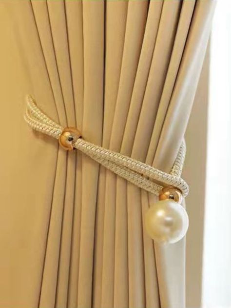 Beige Collar Polyester Curtains Tiebacks Embellished Home Decor Rope Curtain Tie Back, Wave Curtains, Curtain Tiebacks, Victorian Garden, Pearl Decor, Curtain Ties, Curtain Tie Backs, Curtain Accessories, Curtain Decor