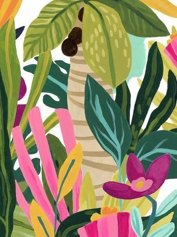 Art Print: Island Thicket IV by June Vess : 12x9in Intuitive Artists, Affinity Designer, Tropical Art, Dark Forest Green, White Hot, Large Canvas Prints, Dark Forest, Floral Wall Art, Tropical Plants