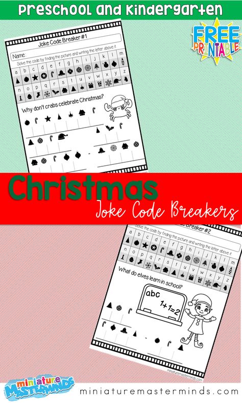 Two Christmas Joke Codebreakers Printable Code Breakers Winter Homeschool, Fishing Jokes, Code Breaker, Christmas Jokes, Kindergarten Ideas, I Feel Free, Good Jokes, Holiday Activities, Christmas Activities