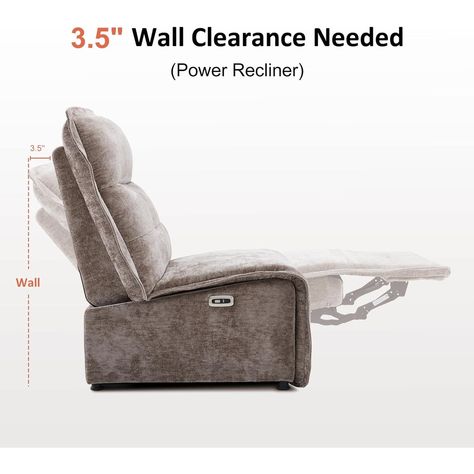 Key Features:  Armless Recliner Sofa: Experience unrestricted movement in this armless reclining sofa. Enjoy quality time with your family from the front, left, and right. 3.5'' Wall Clearance: Ideal for tight spaces like RVs and small urban apartments, this power recliner chair requires only 3.5'' of wall clearance. 2