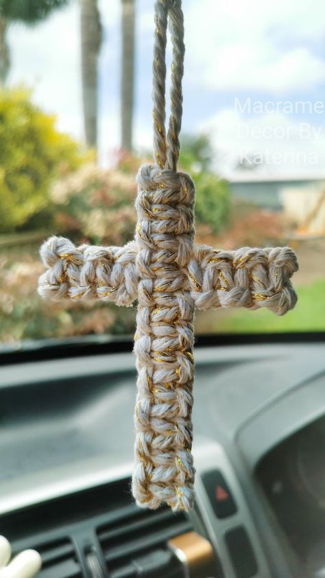 Macrame Decor By Katerina | You asked for it! Here is tutorial how I make macrame cross. Whole and slow tutorial is now available on my YouTube channel ➡️… | Instagram Diy Macrame Cross, Macrame Rosary, Macrame Cross, Christian Macrame, Macrame Cross Ornament, Measure Macrame Cord, Crochet Cord, Macrame Patterns Tutorials, Macrame Decor