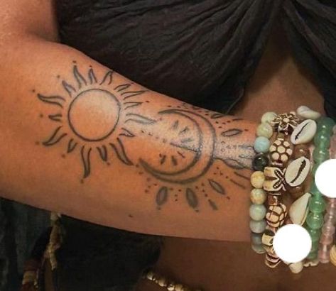 Plus Size Arm Tattoo Placement, Spiral Sun And Moon Tattoo, Earthy Girl Tattoos Black Women, Earthy Hand Tattoos, Tattoo Inspo Women Arm, Patchwork Tattoo Black Women, Spine Tattoo Minimalist, Tattoo Ideas Dark Skin, Tattoo On Black Women