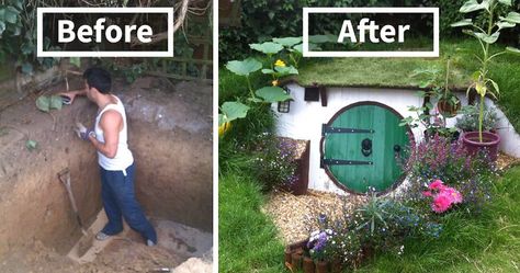 Hobbit Houses Diy, Diy Outdoor Playhouse, Bedford England, Hobbit Garden, Casa Hobbit, Tree House Diy, Tree House Kids, House Backyard, Underground Homes