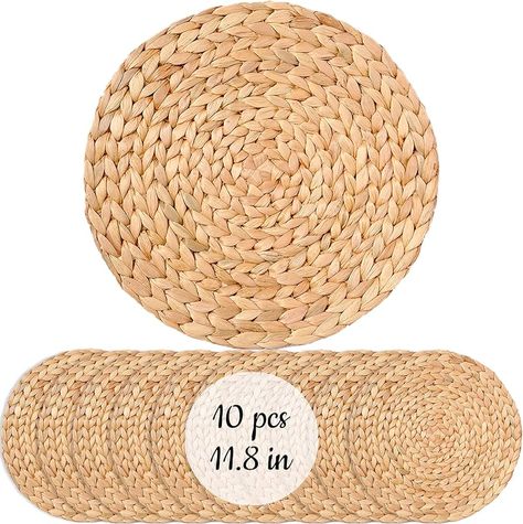 Round Woven Placemats, Boho Placemats, Wicker Placemats, Natural Placemats, Straw Placemats, Placemats For Round Table, Round Placemats, Woven Placemats, Water Hyacinth