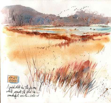 Wet-in-Wet Lake | I had my little sprayer with me, and pre-w… | Flickr Watercolour Book Illustration, Cathy Johnson, Couples Canvas Painting, Canada Geese, Travel Art Journal, Nature Sketch, Watercolour Inspiration, Easy Canvas Painting, Watercolor Sketchbook