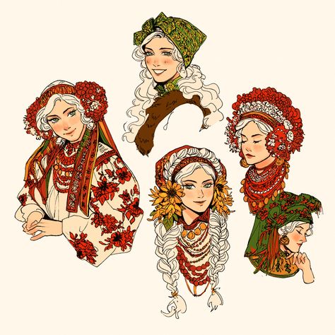 Colored Sketches, Russian Mythology, Slavic Clothing, Clothes Illustration, Russian Clothing, Slavic Folklore, Folk Clothing, Ukrainian Art, Russian Folk