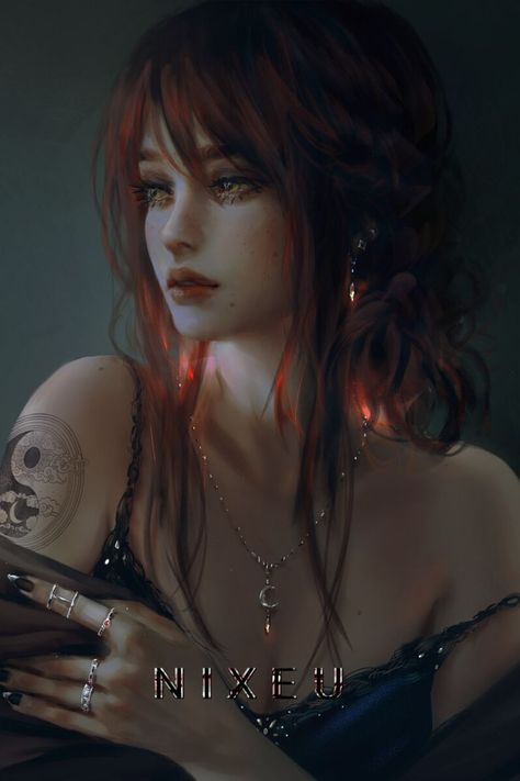 Redhead Characters, Chica Dark, Fruit Art Drawings, Redhead Art, 2d Game Art, Greek Mythology Art, Red Devil, Fantasy Portraits, Art Dark