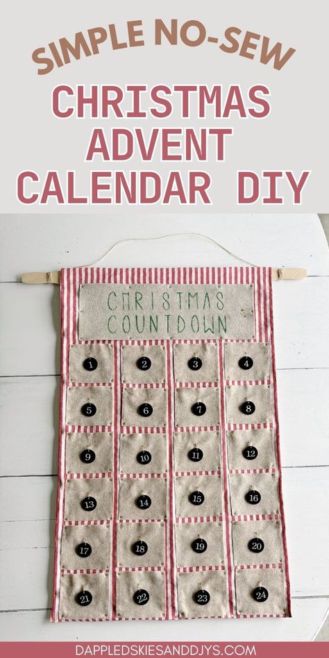 Ready to create a DIY pocket advent calendar using fabric and felt? No sewing is required for this handmade and rustic reusable advent calendar DIY. Christmas Crafts DIY Decoration Ideas Advent Calendar Diy Felt Advent Calendar Free Pattern, Diy Advent Calendar For Kids, Cousin Sleepover, Pocket Advent Calendar, Advent Calendar Ideas Diy, Rustic Advent Calendar, Homemade Advent Calendar, Handmade Advent Calendar, Sleepover Crafts