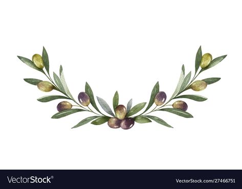 Olive Branch Border, Olive Cartoon, Watercolor Vector, Branch Vector, Watercolor Wreath, Olive Branches, Wine Shop, Hand Drawn Illustration, Wreath Watercolor