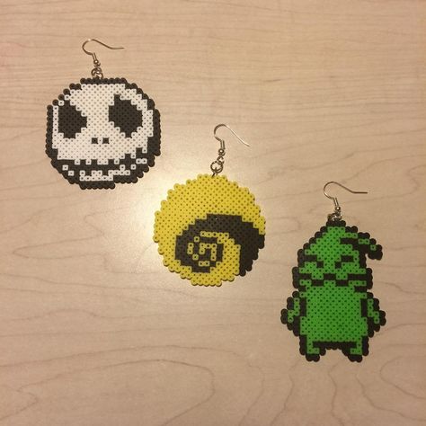 Nightmare Before Christmas mini perler bead earrings. #sleepystitchshop #nightmarebeforechristmas #jackskellington #oogieboogie #miniperler… Nightmare Before Christmas Perler Beads, Perler Christmas, Perler Bead Earrings, Perler Earrings, Christmas Perler Beads, Hama Mini, Beautiful Tiger, Nerd Crafts, Melty Bead Patterns