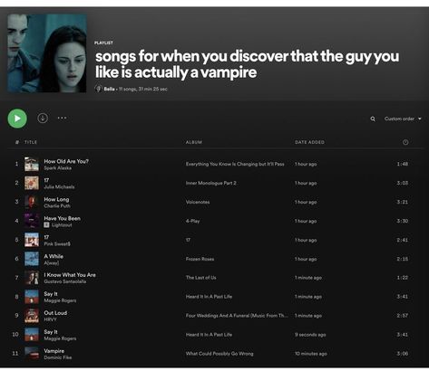 Silly Songs, Julia Michaels, Spotify Playlists, Song Playlist, The Twilight Saga, Music Memes, Really Funny Joke, Spotify Playlist, Twilight Saga