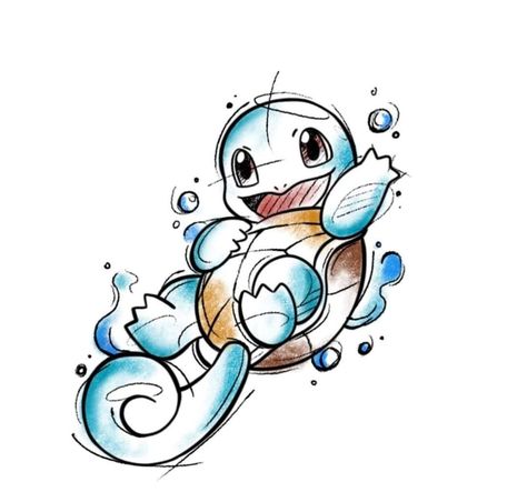 Cute Squirtle Drawing, Squirtle Tattoo Black And White, Squirtle Tattoo Design, Squirtle Pokemon Art, Squirtle Drawing, Pokemon Tattoo Design, Squirtle Tattoo, Alakazam Pokemon, Pokemon Tattoos