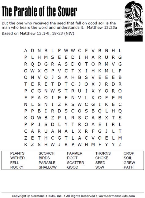 The Parable of the Sower - Word Search Princess Ariel Coloring Pages, Parable Of The Sower For Kids, The Parable Of The Sower, Parable Of The Sower, Ariel Coloring Pages, Bible Word Searches, Bible Worksheets, Childrens Sermons, Bible Quiz