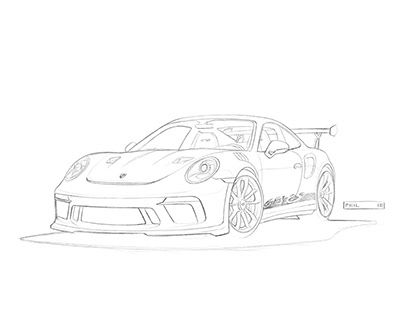 Porsche 992 Gt3 Rs Drawing, Porche Drawings, Porsche Gt3 Drawing, Porsche Gt3 Rs Sketch, How To Draw A Porsche, Porshe Drawing Art, Porche 911gt3 Drawing, Porsche Drawing Sketch, Porsche Gt3 Rs Drawing