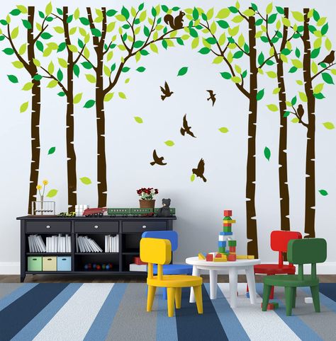 PRICES MAY VARY. Brown Tree Wall Decals with Light Green and Dark Green Leaves.Perfect Decoration for Baby and Kids Nursery room, interior walls or windows of home, playroom, office, dorm, or store Easy to apply simply peel to stick and can be removed without residues . Made of High-Quality Die-Cut Vinyl,Durability,Waterproof,General can keep 3-5 years , environmental protective, safe to use. Perfect Gift: Whether you are looking for your Baby bedroom decoration ideas, Birthday gifts, Festival G Birch Tree Wall Decal, Walls Color, Forest Wall Decals, Jungle Tree, Kids Room Wall Stickers, Classroom Wall Decor, Diy Living Room Decor, Family Tree Wall Decal, Family Tree Wall