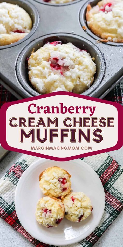 Need an easy holiday breakfast or snack? These cranberry muffins are perfect! Topped with a streusel topping and made with cream cheese in the batter, they're soft, tender, and oh-so-delicious! Sour Cream Cranberry Muffins, Cranberry Orange Muffins Using Craisins, Pumpkin And Cranberry Recipes, Cranberry Cream Cheese Scones, What Can You Make With Leftover Cranberry Sauce, Easy Cranberry Muffins, Cranberry Muffins Recipes Easy, Cranberry Bread With Cream Cheese, Eggnog Cranberry Muffins