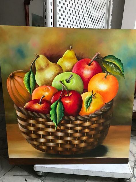 Basket Of Fruits Painting, Fruit Basket Drawing Paintings, Fruit Basket Painting, Fruit Basket Drawing, Nature Sketches Pencil, Easy Landscape Paintings, Basket Drawing, Fruits Drawing, Color Drawing Art