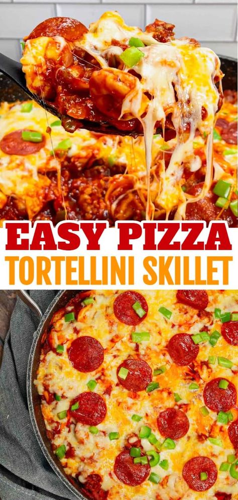 Pizza Tortellini is a hearty pasta dish loaded with Italian sausage meat, cheese tortellini, diced onions, green peppers, pepperoni, pizza sauce, pasta sauce and mozzarella cheese. Pizza Tortellini, Burger Side Dishes, Beef Recipe Instant Pot, Sausage Meat, Tortellini Recipes, Chicken Alfredo Recipes, Tortellini Pasta, Sauce Pasta, Skillet Dinners