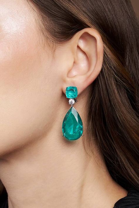 18k white gold plated ocean blue droplet tourmaline earrings with solitaire diamond-like crystal embellishments. - Aza Fashions Droplet Earrings, Perfume Store, Tourmaline Earrings, Tourmaline Jewelry, Blue Tourmaline, The Jewel, Solitaire Diamond, Bracelets Handmade Beaded, Emerald Jewelry