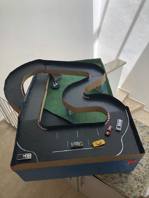 Diy Cardboard Race Track, Cardboard Race Track, Diy Race Track, F1 Artwork, Cardboard Car, Car Party, Passion Project, Race Track, School Projects